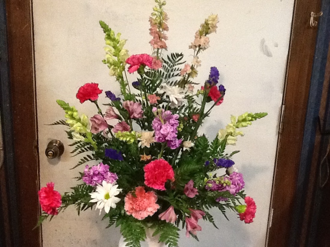 Larkspur Stock Carnations Poms Snap Dragons and Statice